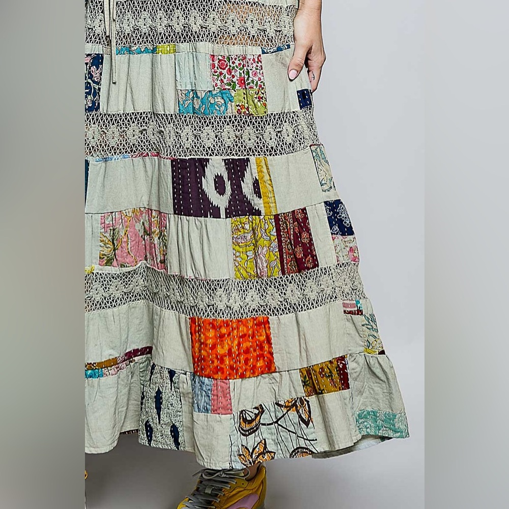 PT7 Last 2! POL Bohemian Patchwork Maxi Dress in Sage Green - Picture 2 of 5